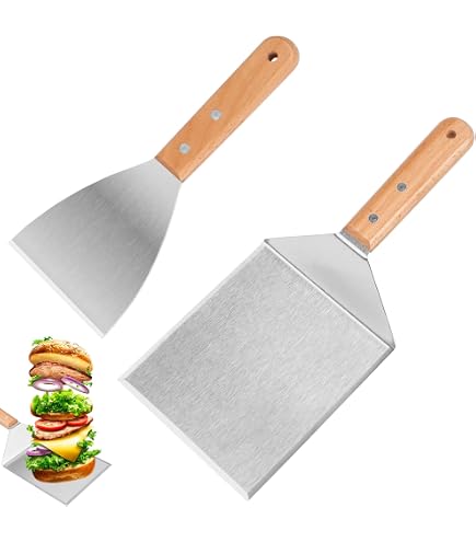 Spatola in acciaio inox in metallo – Spatola per hamburger – Raschietto per pancake flipper – ideale per barbecue e piastra piatta – di qualità commerciale