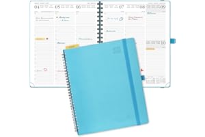 POPRUN Agenda 2025 2026 Semainier 26,5 x 21,5 cm D'Août 2025 à Déc 2026, Planner Vertical Scolaire 17 Mois avec Couverture Souple Spirale, Règle et signet, Papier 80g/m², Bleu vert