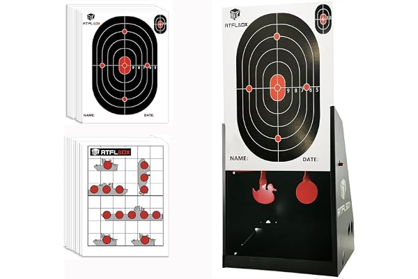 Atflbox Piège à Cible pour Pistolet BB 17.8 x 22.9 cm avec Cible en Papier 10-20 pièces et cibles de tir rotatives pour Airsoft, Pistolet BB, Fusil