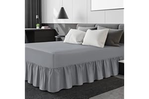 Linen Home Extra Deep Frilled Fitted Valance Sheet Double Bed Skirt Fitted Valance Sheets, Microfibre Soft Brushed, Easy Care Non Iron (Double, Grey)