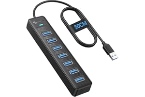 PHIXERO Hub USB 7 Puertos Cable 50cm, Ladron USB 3.0 Alta Velocidad Multiplicador USB Conector Multiple USB Puerto USB Multiple para PC, Compatible con Todos Los Dispositivos con Puerto USB