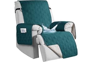 DSECHCRSL 100% Waterproof Recliner Chair Cover with Pockets, Elastic Strap, Non-Slip Chair Cover for Recliner Armchairs, 1 Seat Recliner Sofa Cover, Anti-fouling Recliner Covers for Kids, Dogs, Pets,Blue A