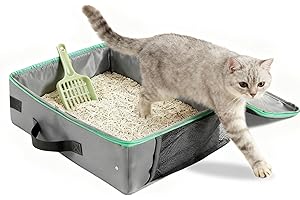 SUNOYA Lettiera portatile per gatti pieghevole con coperchio, con chiusura lampo e manico, impermeabile, a prova di perdite, in tessuto Oxford, per viaggi, campeggio, leggera
