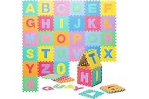 ATAA Alfombra niños Puzzle 30x30x1cm - 86 Piezas (Puzzle), Protector de Suelo para bebé con Alfabeto y número, Suelo Blando Infantil de Colores montable y Desmontable