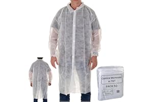 XARA - (Pack 50) Camice Monouso in TNT con Chiusura a Strappo da 35 g - Camici Monouso - Traspirante e Resistente - Protezione e Igiene - Colore Bianco - Taglia unica L - 127X105 CM