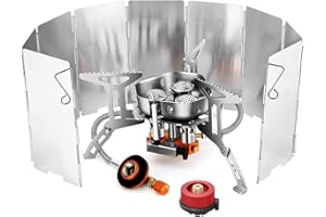 LSLANSOON 3-Core Burner Camping Stove with Fuel Canister Adapter, Folding Windshield and Storage Case, Portable Collapsible Camp Stove Set for Outdoor Backpacking Hiking Picnic