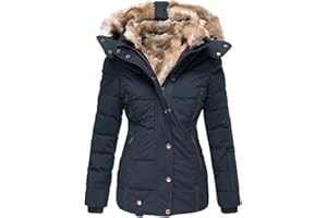 wyzesi Femme Veste à Revers Fourrure Doublé Chaud Manteau à Capuche Hiver Outwaer Épais