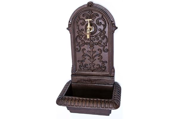 aubaho Fontaine Murale de Jardin avec Vasque - Fer - Style Antique - 16 kg/66 cm - Marron