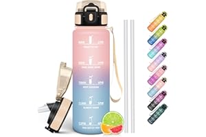 HoneyHolly Borraccia 1 Litro, Libre de BPA & A Prova di Perdita, Borracce con Cannuccia, Reutilizables, Borraccia Motivazionale, Water Bottle Palestra per Scuola, Palestra, Ufficio, Sport