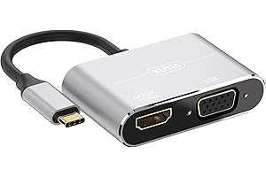 Kuyia Type C a HDMI e VGA 2 in 1 convertitore adattatore per MacBook, Chromebook Pixel, Galaxy S8 e more (grigio)