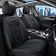 Coverado Front Seat Covers, Premium Nappa Leather Sideless Auto Seat Cushions with Embossed Pattern, Universal Fit Interior Accessories for Most Cars, Sedans, SUVs and Trucks, Black
