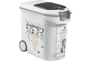 KETER Curver Conteneur à Croquettes Pour Chats - 35L/12KG - Pets Collection - Rangement Hermétique Anti-Odeurs pour Nourriture pour Chats - Conteneur à Roulettes - 28 x 49 x 43 cm