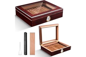 CIGARLOONG Zigarren Humidor Spanische Zeder Desktop Box mit Luftbefeuchter und Hygrometer Halten bis zu 25 Zigarren (Dunkelrot)