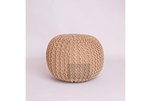 PARADISE STAR Chunky Knitted Round Large 100% Cotton Pouffe Footstool Ottoman Handmade Knitted Pouffe Children Adults Kids Living Room COLOUR TAN