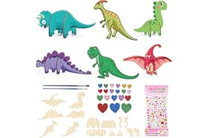 DKINY 6 Kits Dinosaures 3D 6 Styles en Bois avec Pinceaux pour Enfants Activites Manuelles Garçons Filles Loisirs Créatifs en Classe Jouet Cadeau Anniversasire Fête