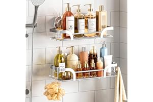 TAILI Shower Caddy Suction Cup, 2 Pack Shower Shelves for Inside, Black Rustproof Metal Bathroom Storage NO-Drilling Bathroom Organizer with Large Capacity, Heavy Duty Storage Basket, Silver