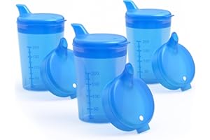 Horn Medical Lot de 3 gobelets à bec verseur de 250 ml pour adulte avec deux couvercles (grande et petite ouverture) par lot – Couleur au choix (bleu)