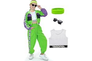 Ezuwail Hip hop Kostüm Kinder, Hip Hop Outfit Mädchen, 5-Pcs Tanzkleidung, Moderne Jazz Team Performance, Jacke Hosen Set
