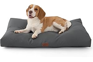 Bedsure Waterproof Large Dog Bed - L 89x56cm Washable Dog Mattress, Outdoor Dog Crate Mat with Oxford Fabric Removable Cover, Water Resistant Anti-slip Flat Pet Pillow Bed for Crate Mat, Grey