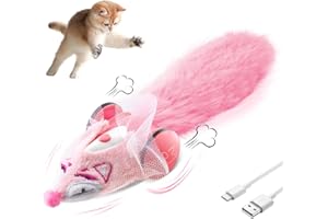 Migipaws Interactive Cat toys, Automatic & Plush Cat Mouse Toy for Indoor Cats, Smart Moving Kitten Toy with Fluffy Tail, Rechargeable （Pink）