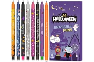 ZappelStift Lot de stylos gel effaçables - Thèmes boule sur les extrémités pour enlever l'encre thermosensible, diamètre de la pointe 0,7 mm (8 stylos effaçables Halloween)