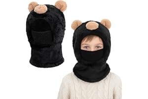 AYPOW Cagoule d'hiver Thermique pour Enfants 4-12 Ans, Multifonction Bonnet Doublé en Polaire Chaude Coupe-Vent Masque de Ski, Capuche Cache-Cou Tour de Cou écharpe pour Childs Garçons Filles