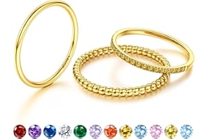 JeryWe Bague Pierre de Naissance Femme - Bagues Fines Empilables Plaquées Or 14K Non Ternissantes, Anneaux CZ Élégants, Alliances Dorées, Bagues de Pouce et Bagues Empilables Imperméables