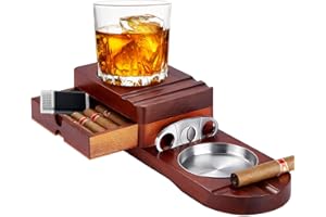 PYRRHONIAN Posacenere per sigari in legno, sottobicchieri per whiskey, accessori per sigari, set regalo per uomini, con posacenere rimovibile per cassetto e sigari per casa, ufficio o bar