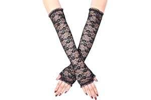 VILAGI Long Lace Gloves,Black Lace Gloves for Women White Lace Gloves Fingerles Elbow Length Evening Gloves for Wedding Prom 80s Floral Opera Ladies Fancy Dress Accessory Halloween Party Costumes Masquerade