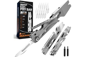 GIRIAITUS 9IN1 Multitool Camping Accessories EDC Pry Bar z kluczem śrubokrętowym Łom Otwieracz do butelek Skalpel Dłuto i wyciągacz do paznokci Linijka, prezenty dla mężczyzn/kobiet