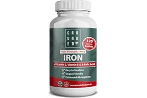 G R O U N D E D COFFEE SCRUB Grounded Iron Supplement with Vitamin C, Folic Acid & Vitamin B12 | 120 Micro Tablets, 4 Month Supply | Vegan-Friendly & Made in The UK