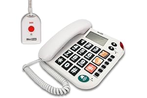 G-TELWARE MAXCOM KXT481SOS 2023-2024er Modell Haus Notruf Seniorentelefon mit Funk-SOS-Sender, Festnetztelefon - 1 Handsender mit Schlaufe, Carbonschwarz, Standard