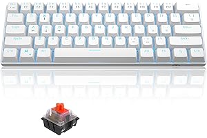 MageGee MK-Mini 60% Mechanical Gaming Keyboard, 61 Keys Compact Red Switches, Portable USB Type-C Wired Office Keyboard with Blue LED Backlit for Computer PC Laptop, White