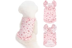 Fohuanky Summer Floral Dog Shirt for Small Dogs Cats, Lightweight Breathable Pet Clothes for Puppy Girl, Soft Kitten Outfit for Outdoor & Indoor Wear