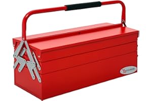 DURHAND Cassetta Porta Attrezzi in Acciaio Pieghevole con 5 Vassoi, Valigetta Porta Attrezzi 56x20x41 cm, Rosso