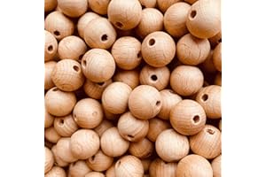 YIEUR 100 Stück Natur Holzperlen zum Auffädeln, 12mm Buchenholz Holzkugeln, Runde Holz Perlen Natur mit Loch für DIY&Schmuckherstellung(12mm)