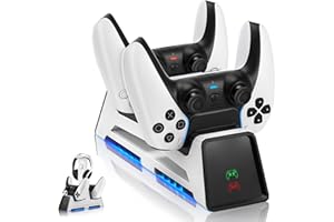 zerotop PS5 Charging Station Compatible with PS5 Controller/Edge Controller, Fast Charging Station with Headset Holder, Dualsense Edge Charging Dock, Replacement for PS5 Controller Charger Station