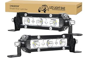‎RIGIDON RIGIDON 2 Pcs Schmal einzelne reihe Led lichtleiste kfz, 12V 24V 4 Zoll 10cm 15W Strahler Spot offroad beleuchtung für SUV ATV, UTV, Traktor, LKW, Fahrzeuge, 6000K Weiß led nebelscheinwerfer