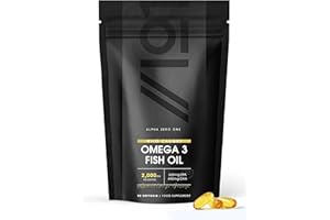 ALPHA01 Omega 3 Fish Oil 2000mg Capsules | Wild Caught Marine | 1000mg per Softgel 660mg EPA 440mg DHA | Extra Strength Food Supplement | Halal. 90 Softgels (45 Day Supply)
