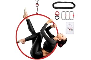 ‎DASKING DASKING Aerial Hoop mit ZubehöR Aufbewahrungstasche - Hochwertig Rot 85/90 cm Lyra Hoop Aerial Yoga Set füR Tanz Kunst Yoga Zirkus Luftring Akrobatik, 2 Tonnen-Sicherheitssystem Aerial-Hoop