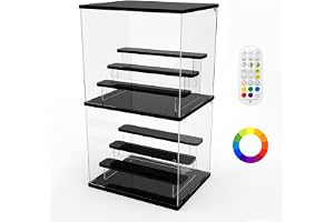 Transparent akrylmonter med 9 RGB-färger LED-belysning för samlarföremål: 4-lagers displaybox med hyllor för Funko Pop Mart L