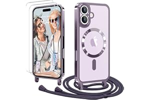 Ethanger Handyband für iPhone 17 Hülle mit Band + 2 Stück Glas Schutzfolie Transparent Silikon Handyhülle Magnetische Schutzhülle Case zum Umhängen Kordel für iPhone 17 Lila
