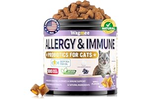 WAGMEE Cat Skin & Coat Support Chews with Probiotics & Fish Oil - 500 Crunchy & Creamy Chews for Skin Comfort & Shiny Fur - Omega-3 Rich for All Breeds & Ages - Delicious Krill Flavor