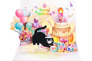 ‎FITMITE FITMITE Birthday Cards, Cute Cat Music & Lights & Inflatable Candle, Funny Pop Up Birthday Card, Birthday Gifts for Women, Men, Cat Lovers, Mum or Dad