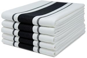 Sticky Toffee Gestreifte Geschirrtücher 100% Baumwolle | 5er Set, schwarzer Streifen | 50 x 70 cm | Saugfähige Restaurant Bar Glas Küchenwäsche