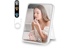 MACALLEN Vanity Mirror with Lights, Makeup Mirror Touch Screen Lighted Up Mirror with Led Brightness Adjustable Portable USB Rechargeable, 3 Color Lighting, Rechargeable Makeup Vanity Mirror, White