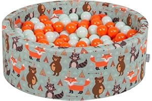 KiddyMoon Piscine À Balles pour Bébé Rond 90X30cm/200 Balles 7Cm Fosses À Boules Jouet Enfant, Renard-Vert:Orange/Menthe