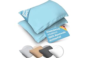 ‎ROSENKERN Rosenkern® Kopfkissenbezug 40x60 2er Set - Bis 60 Grad Waschbar & Allergiker geeignet - Kissenbezug 40x60-100% Baumwolle & geschützter Reißverschluss - Kissenhülle Kinder - Himmelblau