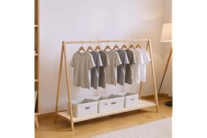 Warmiehomy Clothes Rail, Kids Wardrobe Clothing Rail Dress Up Rail, Small Childrens Clothes Rails Mini Coat Stand with Doll Storage for Bedroom, W100 x D44 x H76, Wood