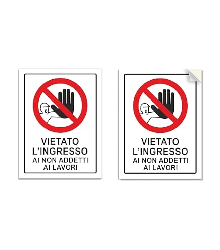 TIESSE - 6 Adesivi Divieto Di Accesso Persone Non Autorizzate - 140x60 Mm, Policarbonato Con Adesivo 3M - Fatti In Italia, UNI EN ISO 7010
